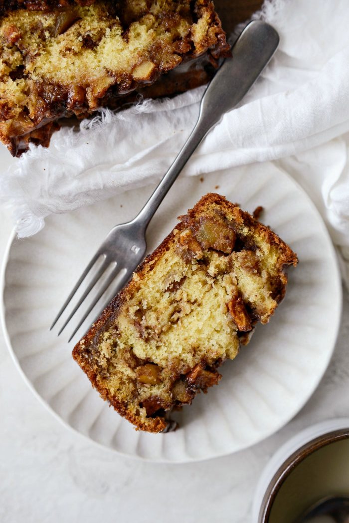 slice of dutch apple fritter bread on a dessert plate.