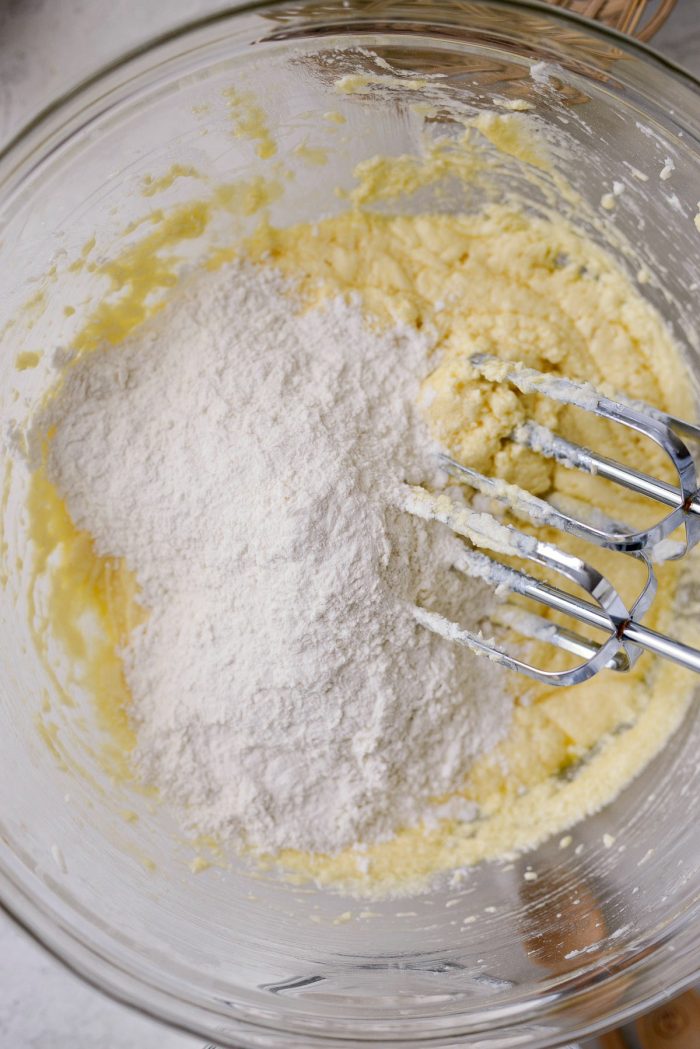 dry ingredients added to creamed butter mixture
