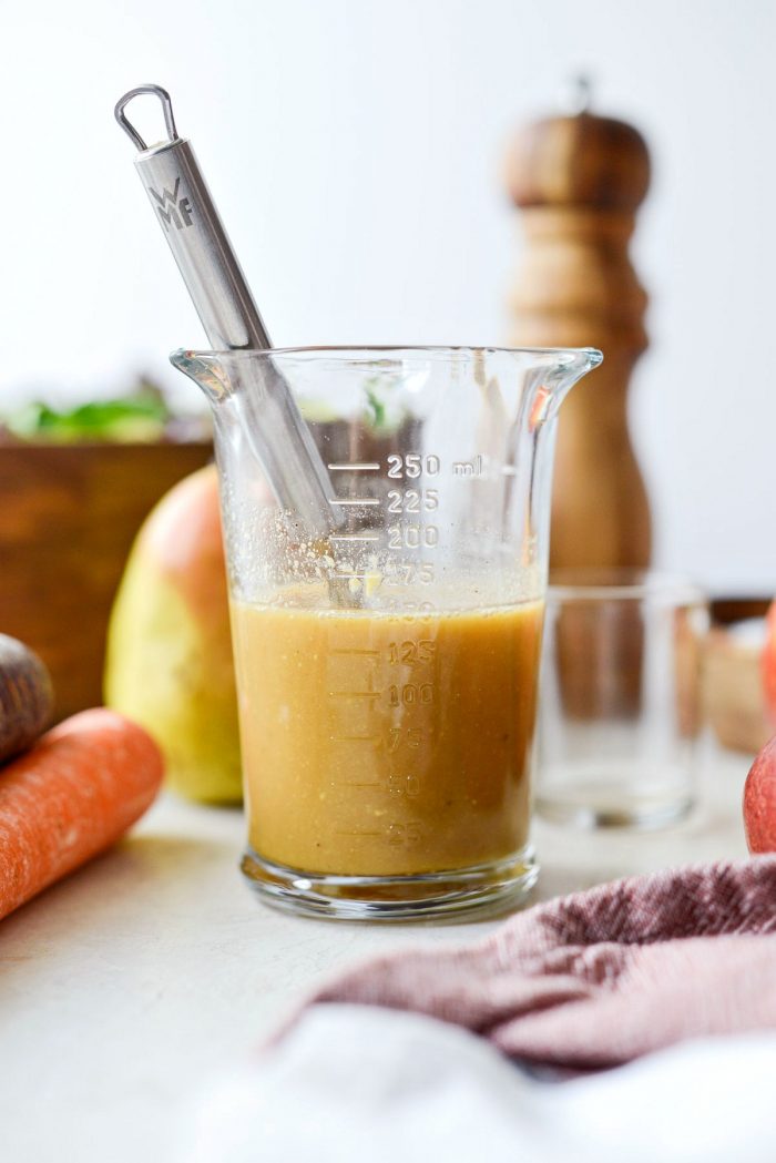 whisked ingredients in glass measuring cup