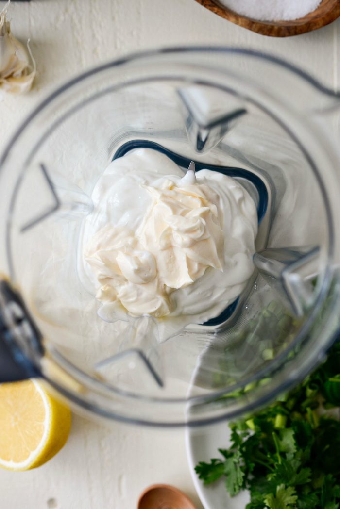 greek yogurt and mayo in blender