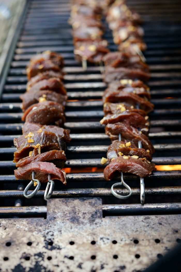 venison skewers on grill