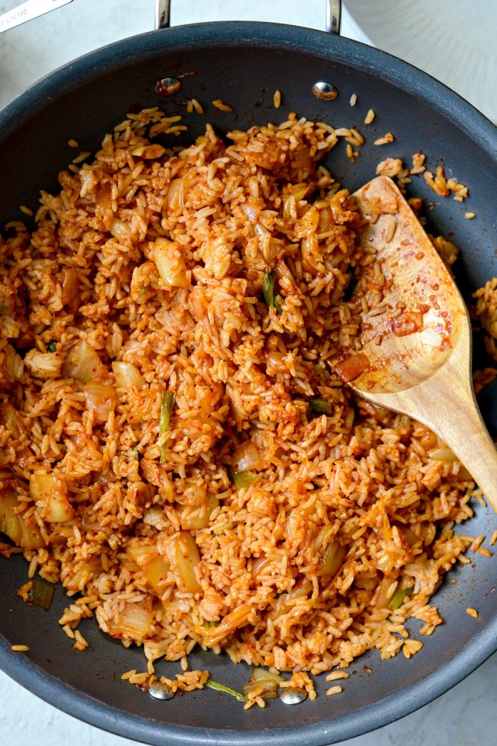 kimchi fried rice in wok