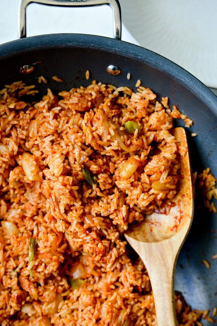 close up of kimchi fried rice