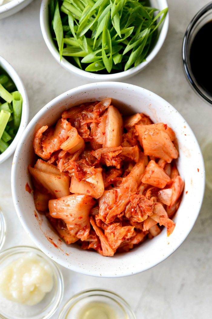 kimchi in white bowl