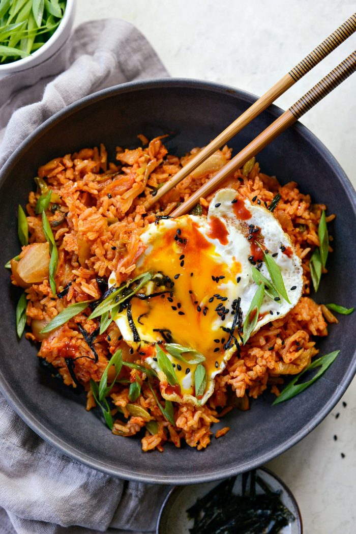 Kimchi Fried Rice with runny yolk