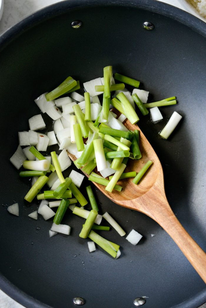 onions added to wok