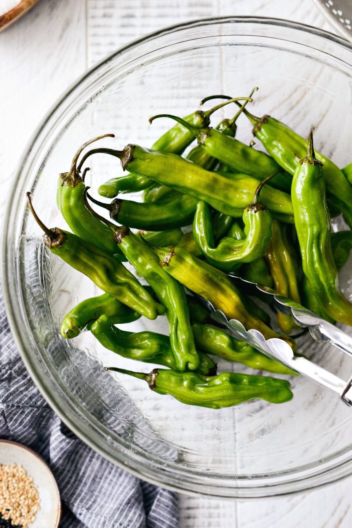 toss peppers in oil