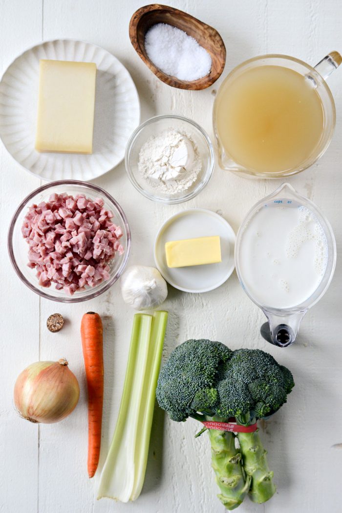 Broccoli Ham and Swiss Soup ingredients