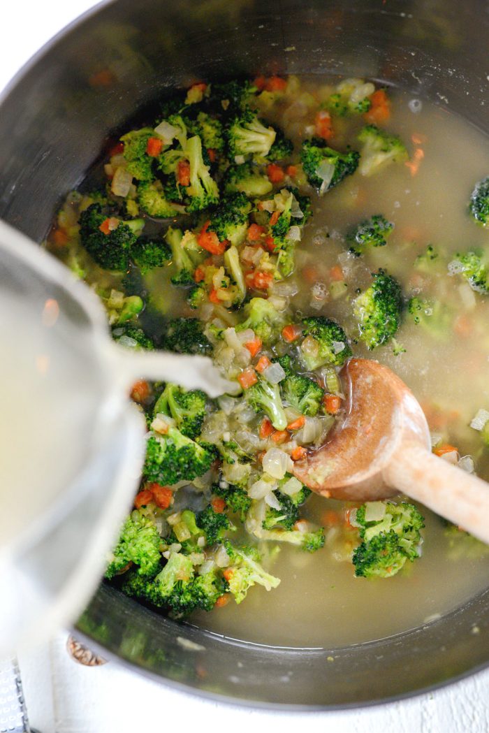 pour broth into pot