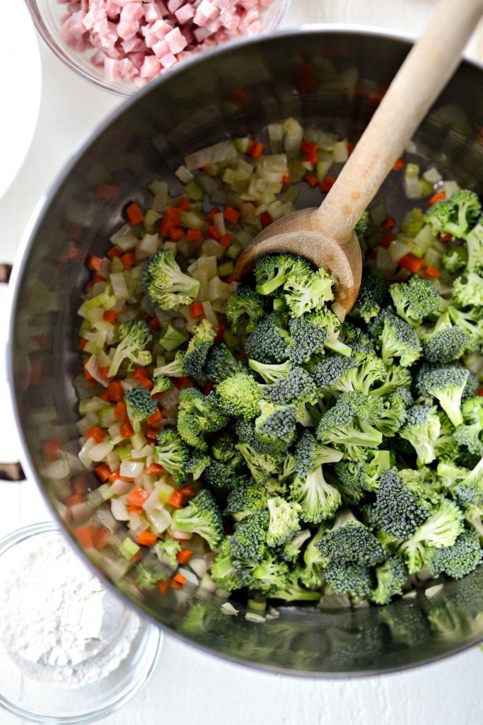 broccoli added to pot