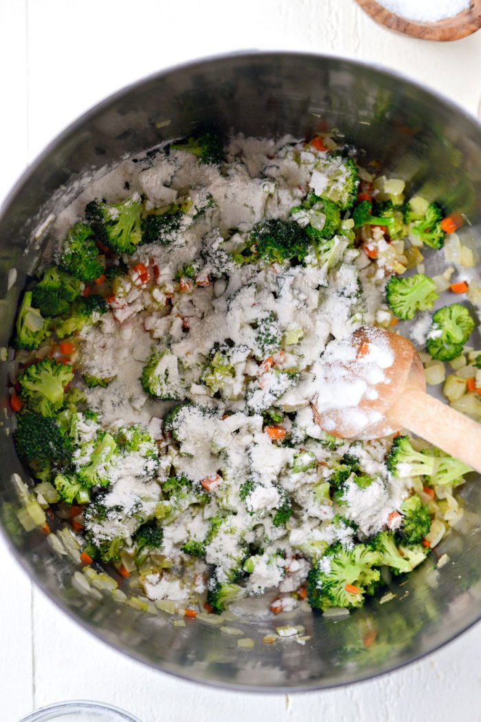 flour sprinkled onto vegetables