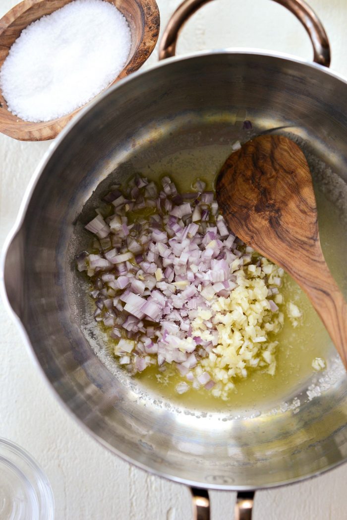 shallots and garlic in melted butter