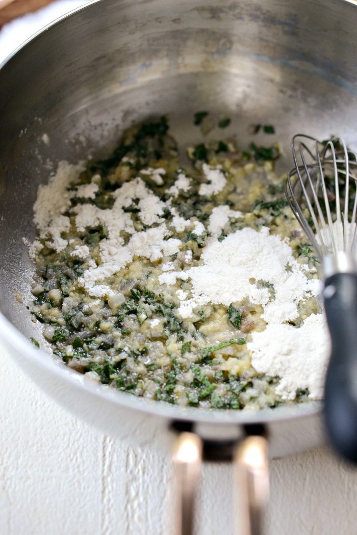 flour added to herbs and garlic mixture