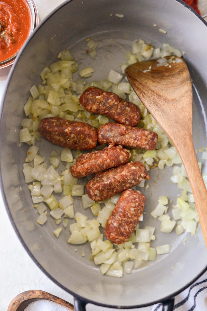 sauteed onions and garlic with hot italian sausage