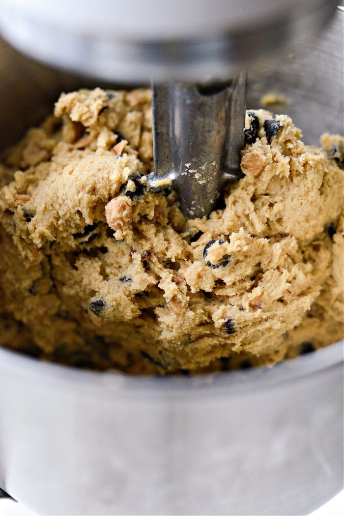 cookie batter in mixer