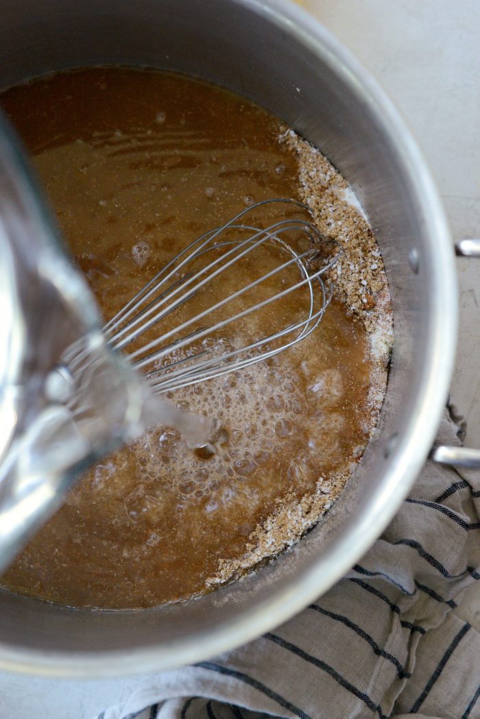 whisk in water and vinegar.