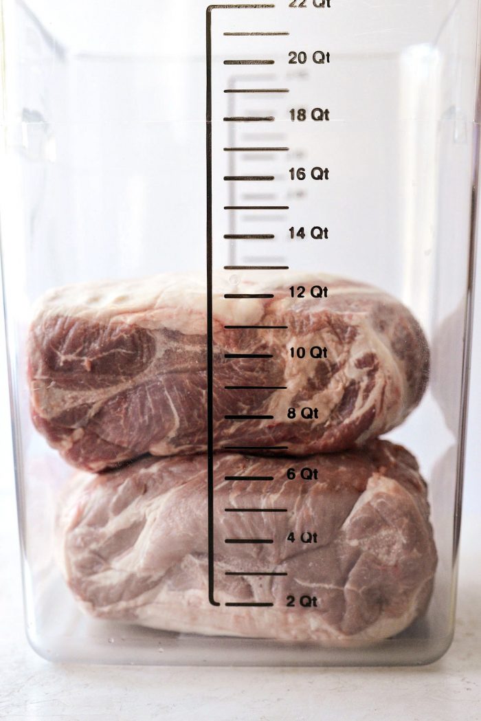 pork shoulder in brine bucket