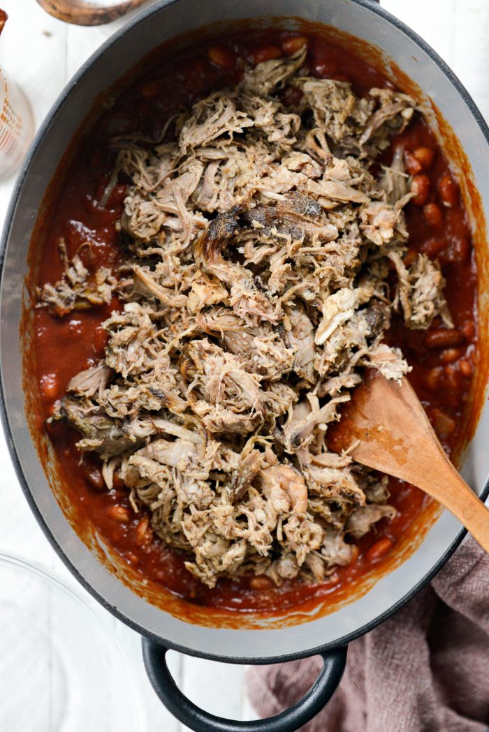 pulled smoked pork to the pot.