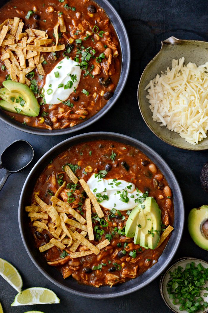 Two bowls of Southwest Chicken Chili.