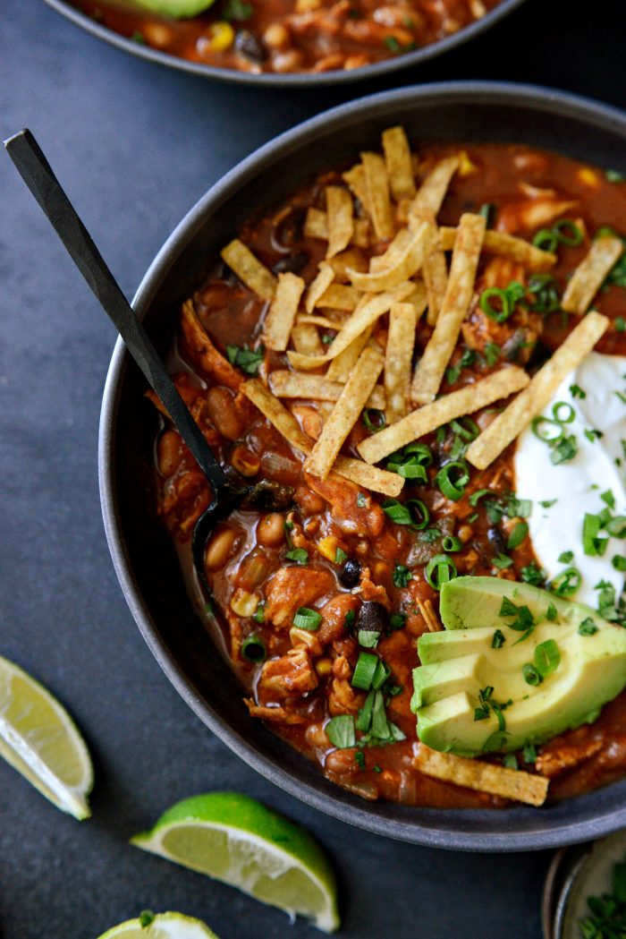 close up of spoon with Southwest Chicken Chili