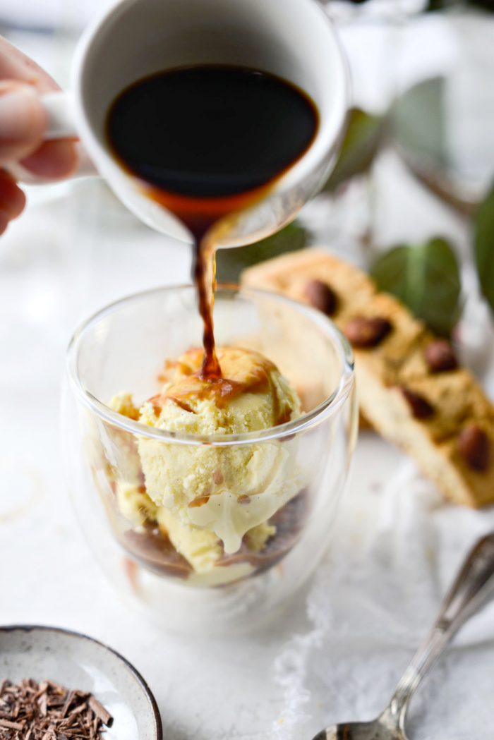 hot espresso poured over top of gelato