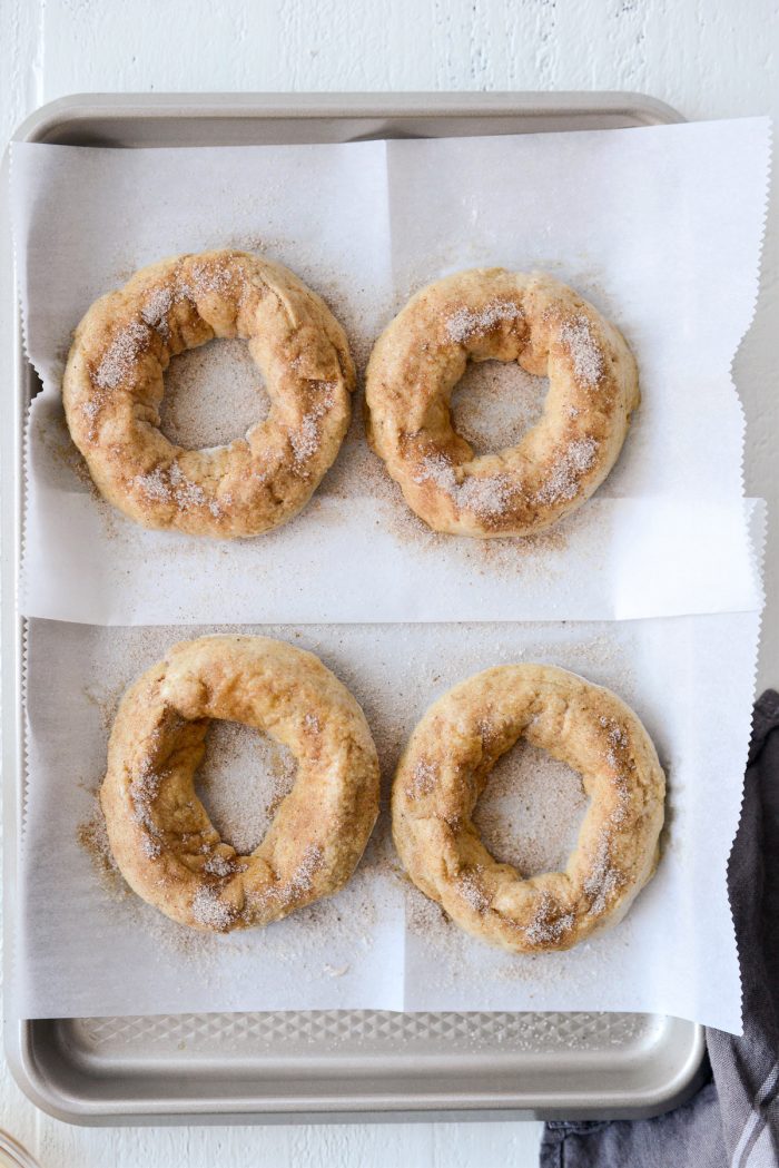 top down shot of prepped bagels.