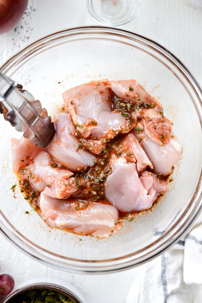 toss chicken in marinade