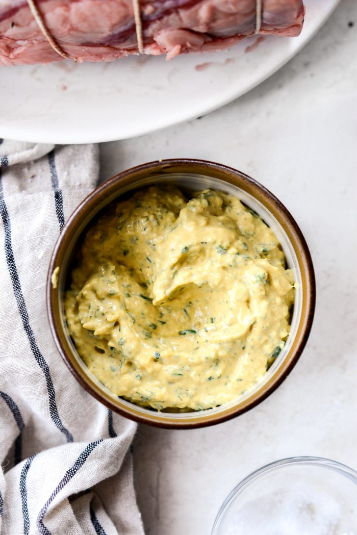 bowl of dijon rosemary rub.