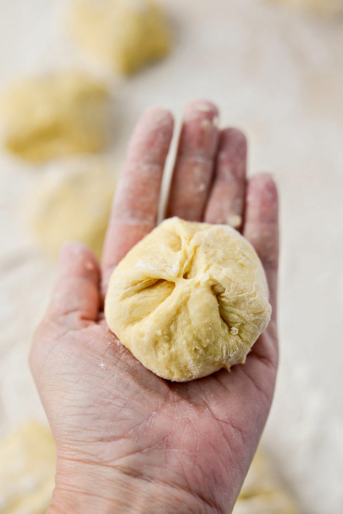 pull, tuck and pinch dough.