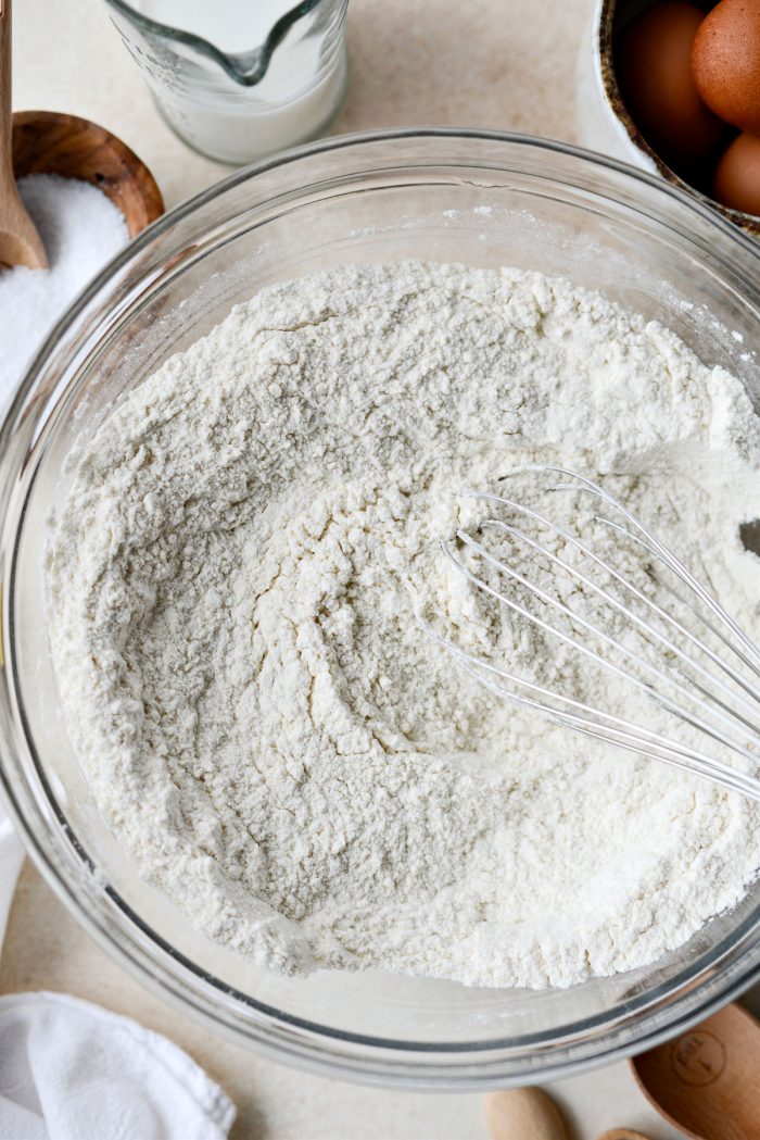 dry ingredients whisked together in a bowl.