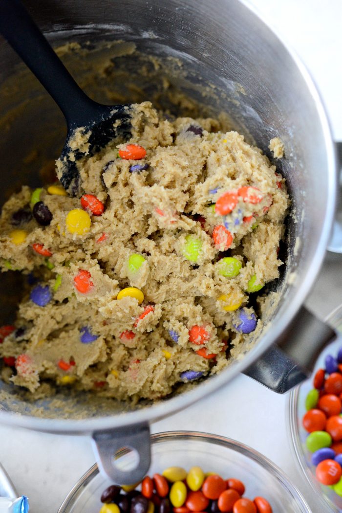 candies mixed in cookie bar batter.
