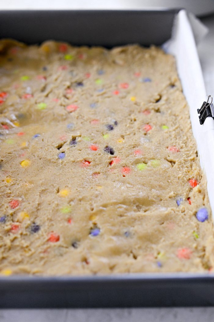 cookie dough pressed into pan.