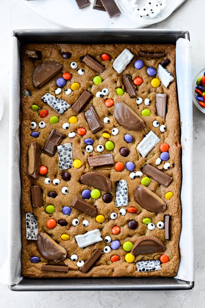 pan of Halloween Candy Cookie Bars