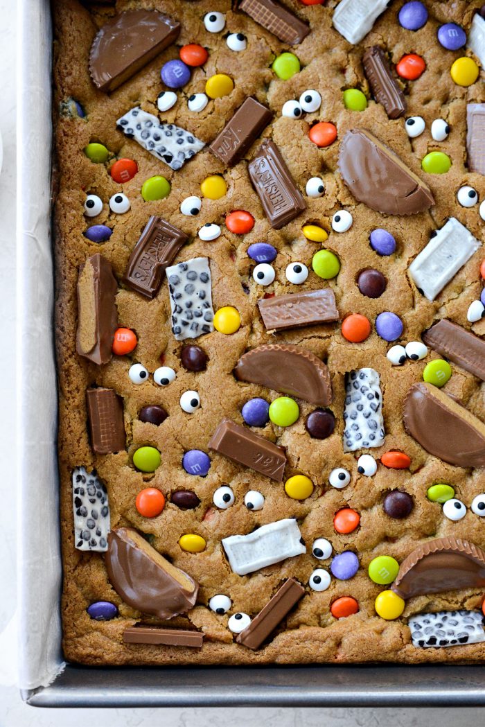 close up of Halloween Candy Cookie Bars