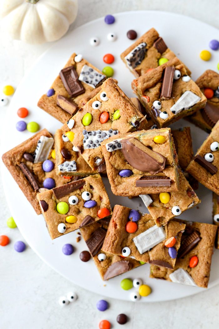 platter of Halloween Candy Cookie Bars.