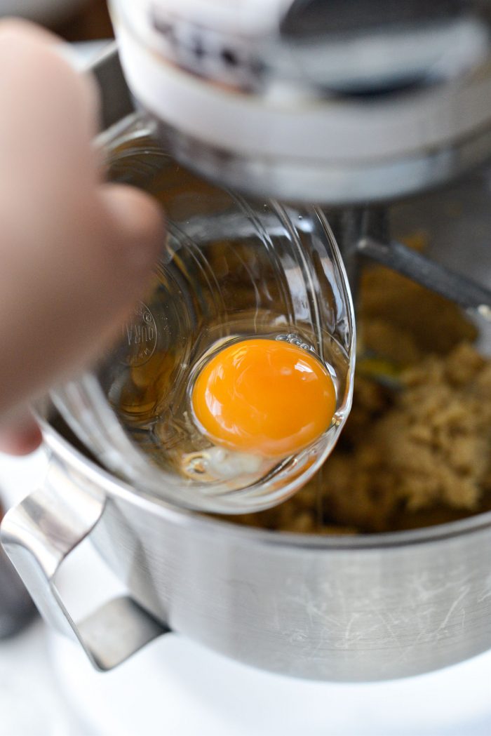 add eggs to mixer.