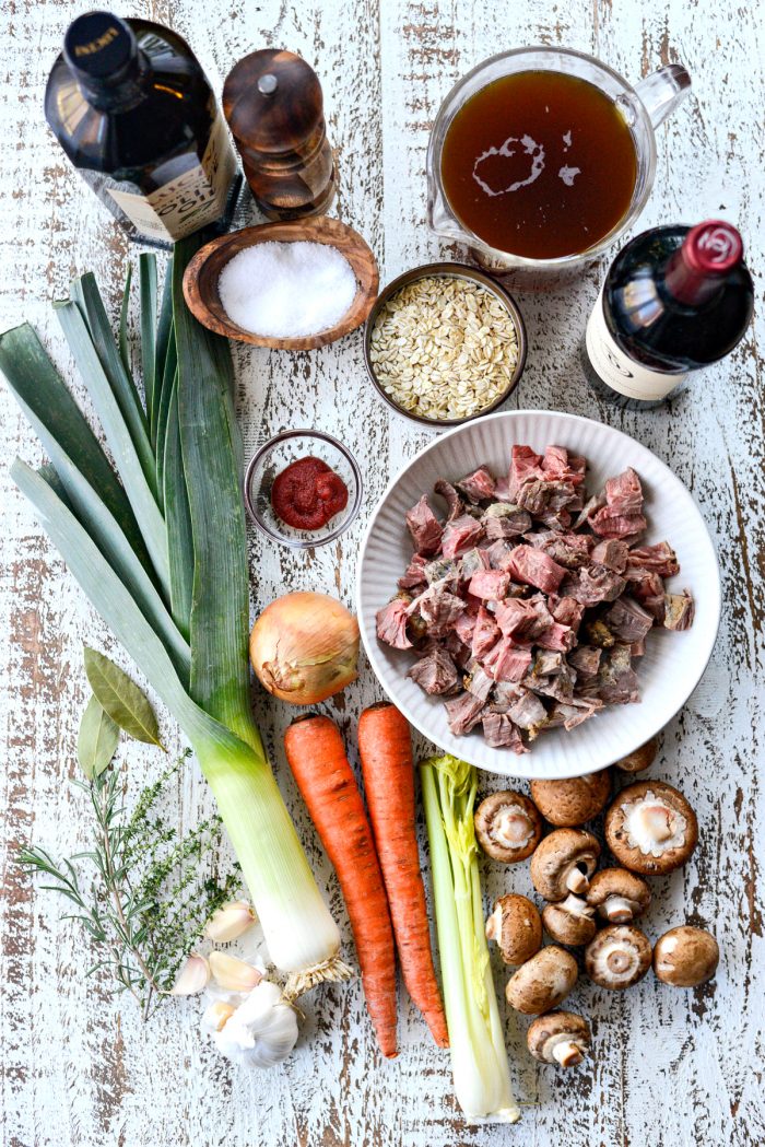 Leftover Prime Rib and Barley Soup ingredients.