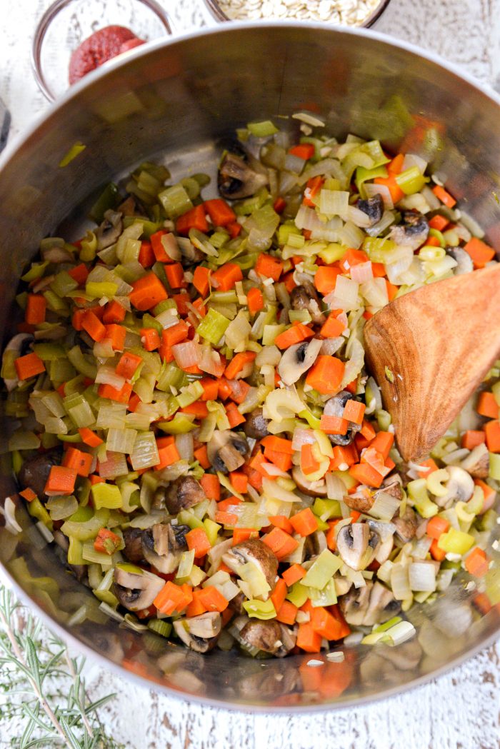 sauteed vegetables in the pot.