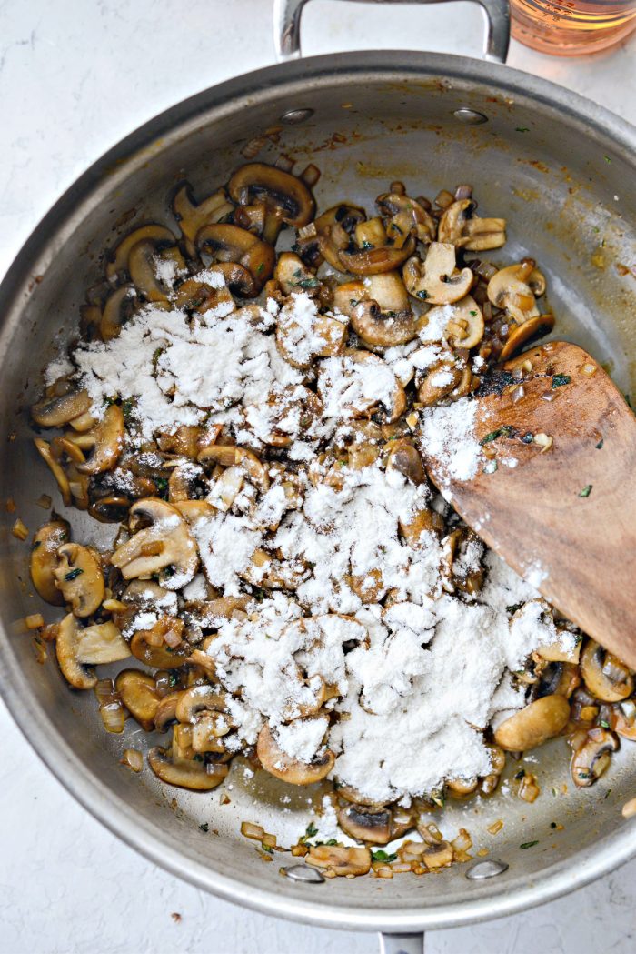 flour sprinkled over sauteed vegetables.