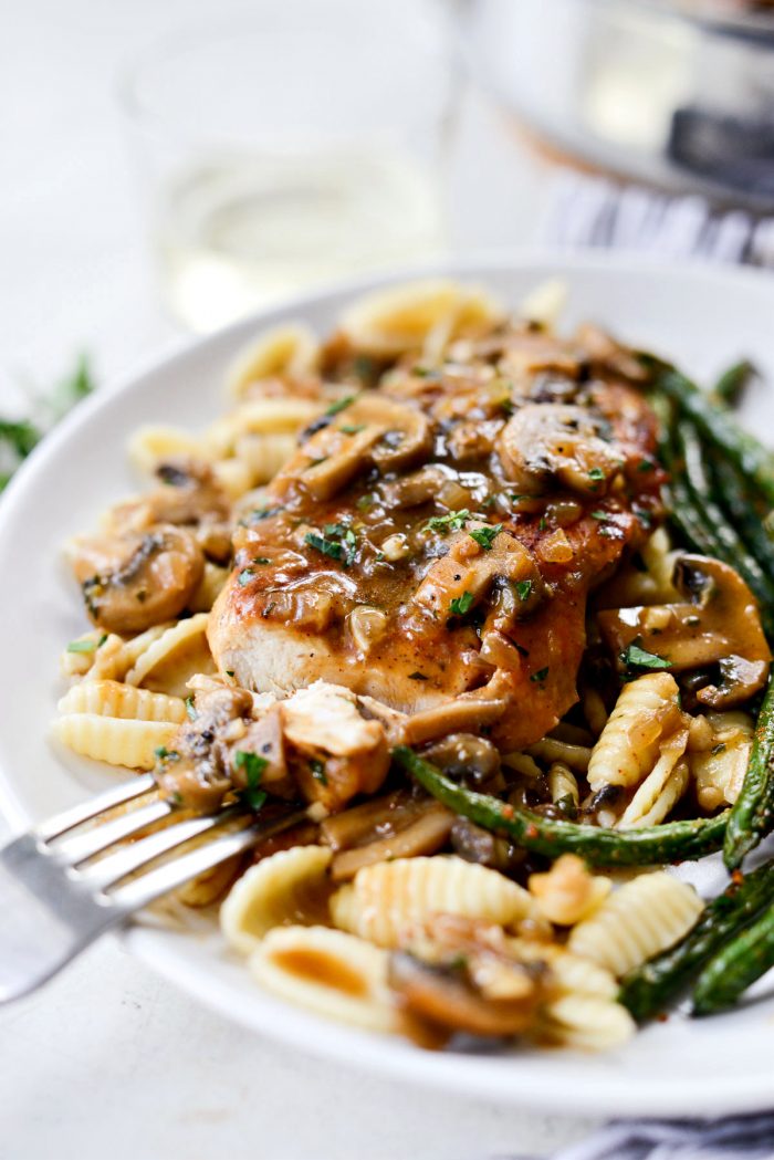 bite of lighter chicken marsala.