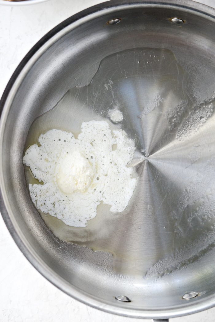 whipped butter and olive oil in stainless skillet.