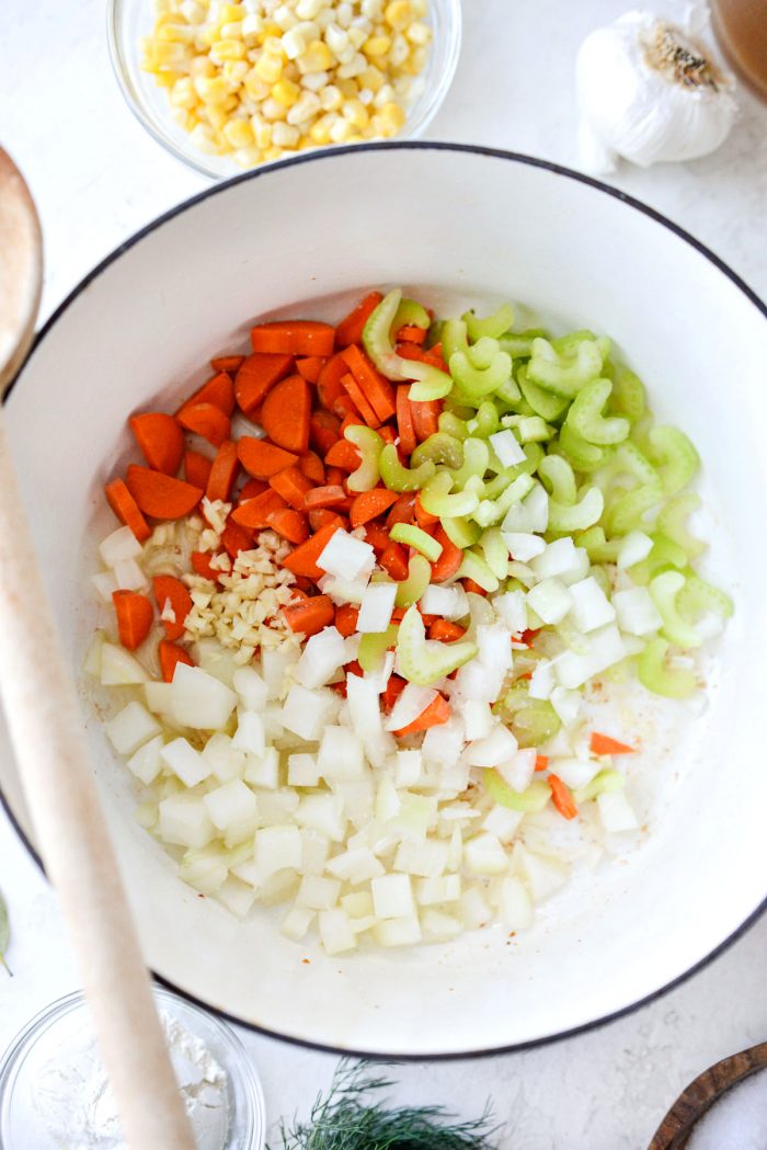 veggies and garlic into bacon grease