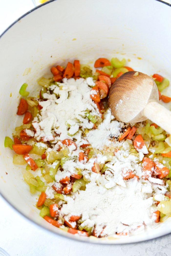 flour sprinkled over sauteed veggies