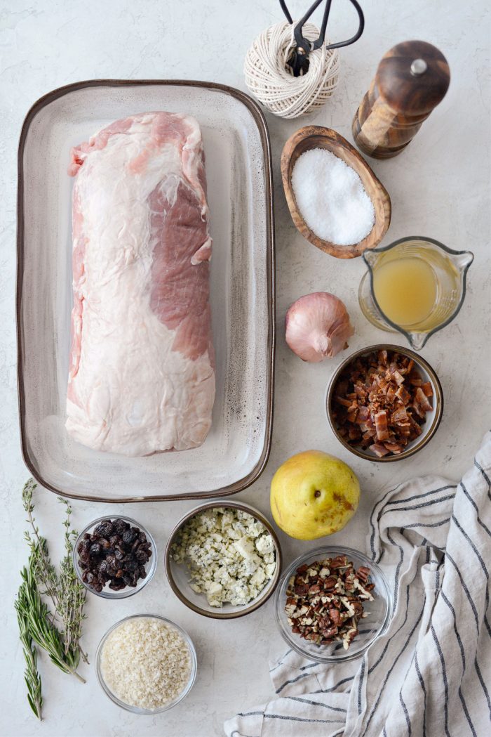 Bacon Pear and Blue Cheese Stuffed Pork Loin ingredients