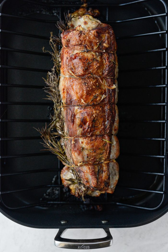 roasted Bacon Pear and Blue Cheese Stuffed Pork Loin