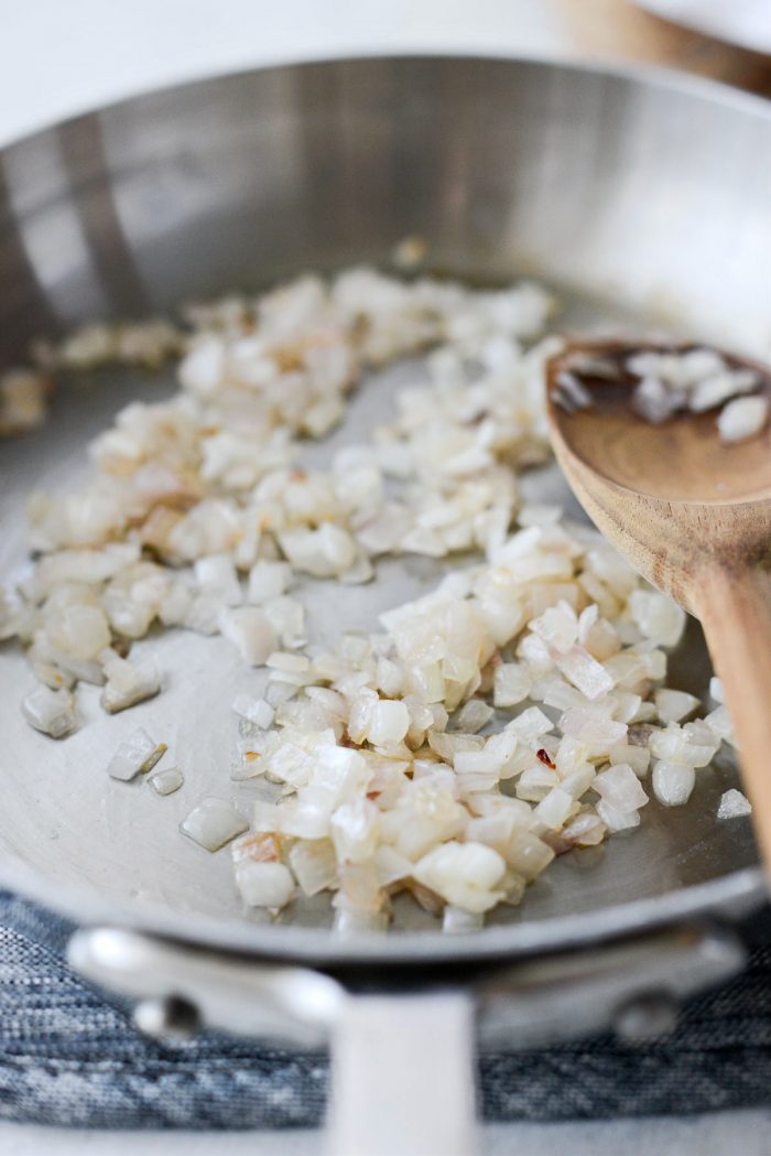 sauteed shallots in a skillet