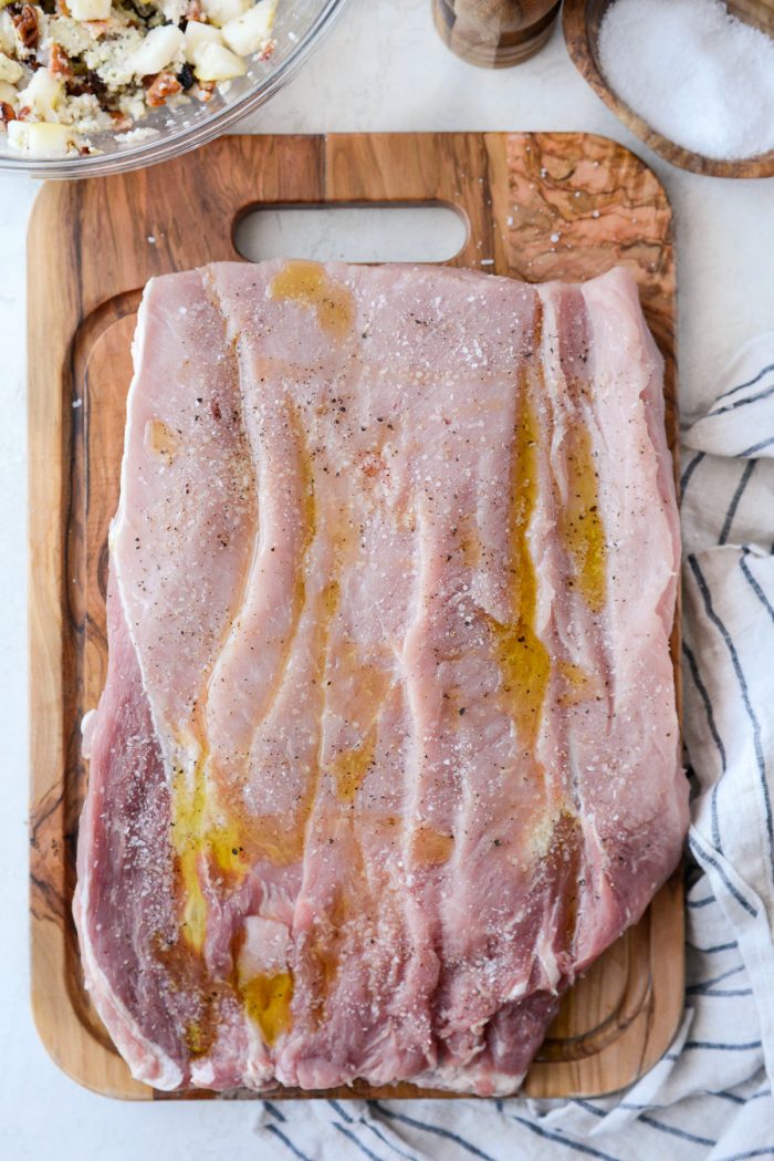 butterflied pork loin with olive oil, kosher salt and black pepper