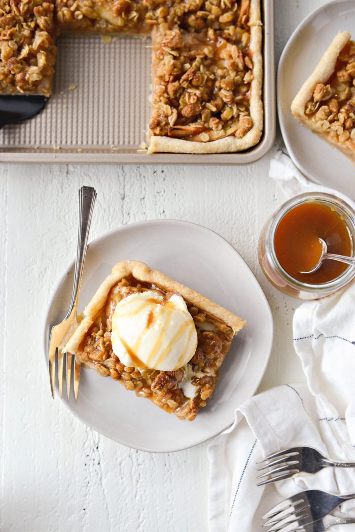 Caramel Apple Slab Pie on creamy grey plate