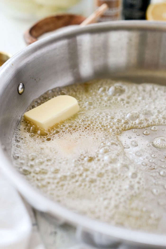 butter sizzling in a skillet