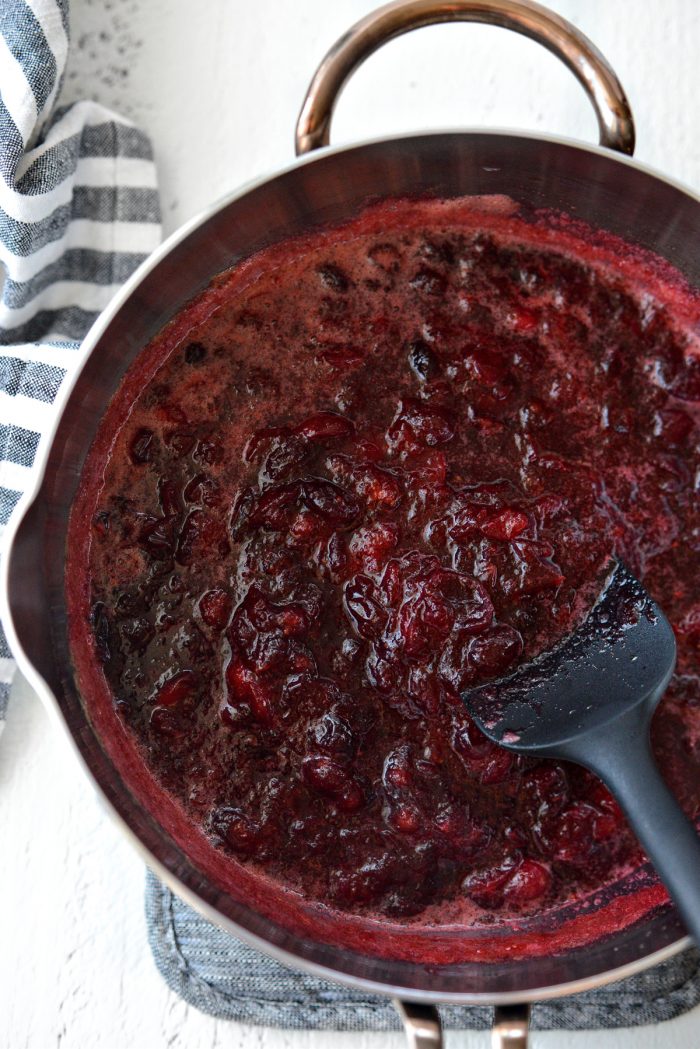 saucepan of homemade cranberry sauce.